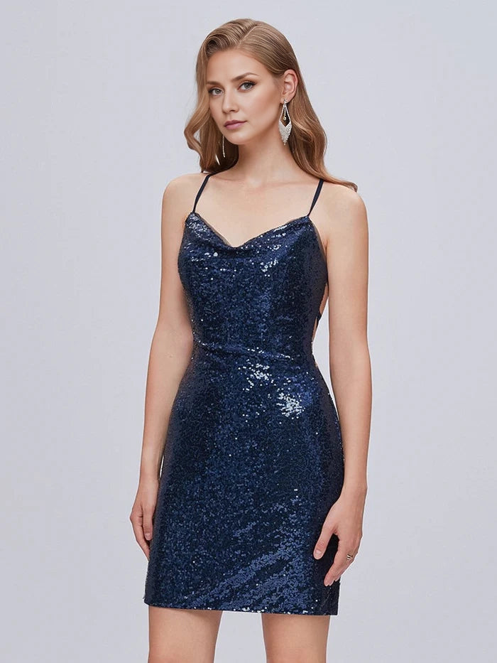 OKBBN charming thin shoulder strap sequins backless short Homecoming Dresses