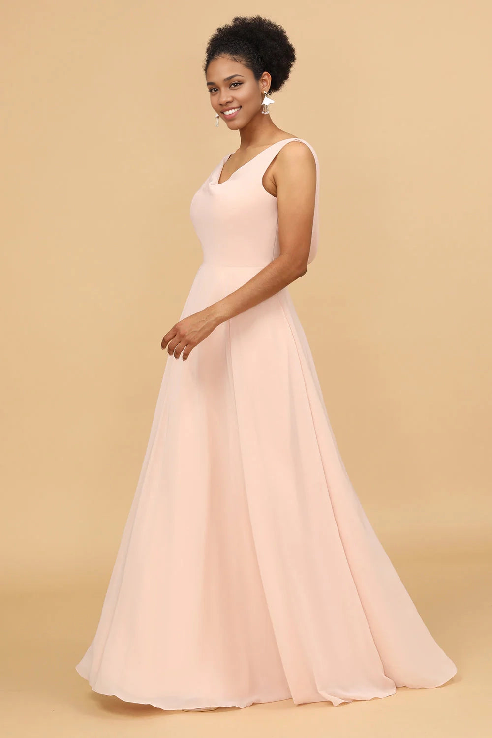 OKBBN elegant A-line V-neck chiffon long Bridesmaid Dresses