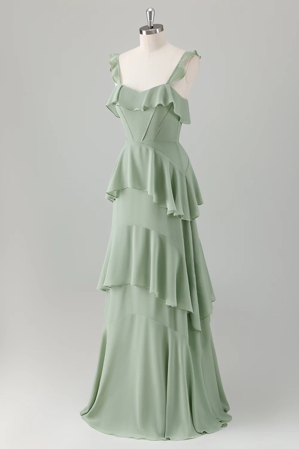 OKBBN elegant A-line square neck chiffon layered long Bridesmaid Dresses