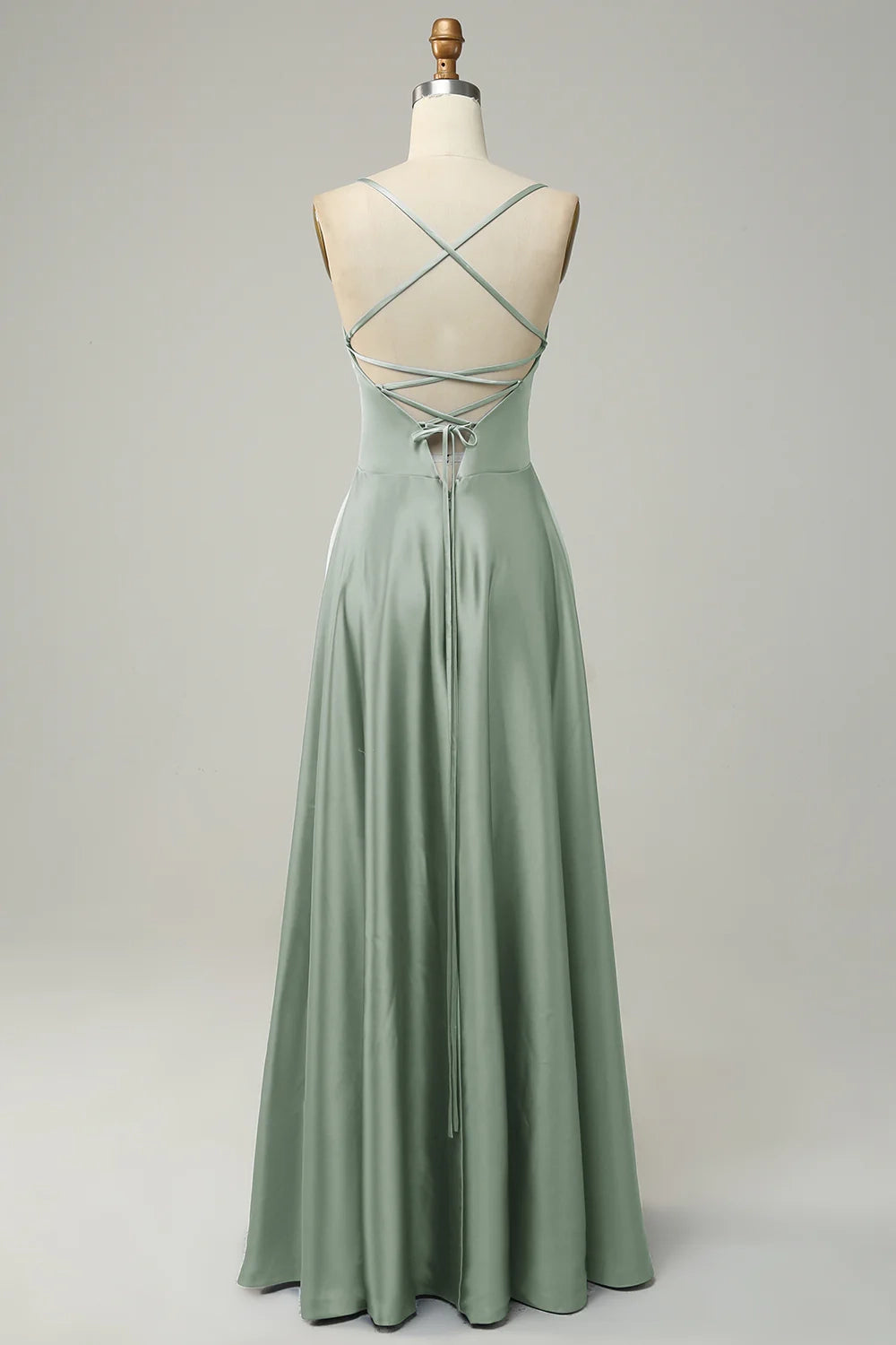 OKBBN elegant A-line thin shoulder strap backless satin Bridesmaid Dresses