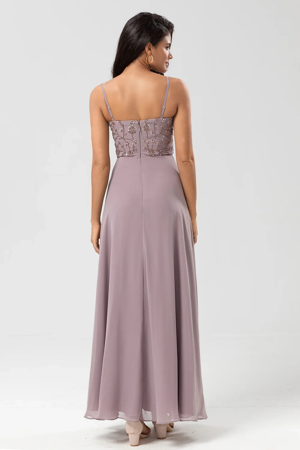 OKBBN elegant A-line thin shoulder strap chiffon bead decoration Bridesmaid Dresses