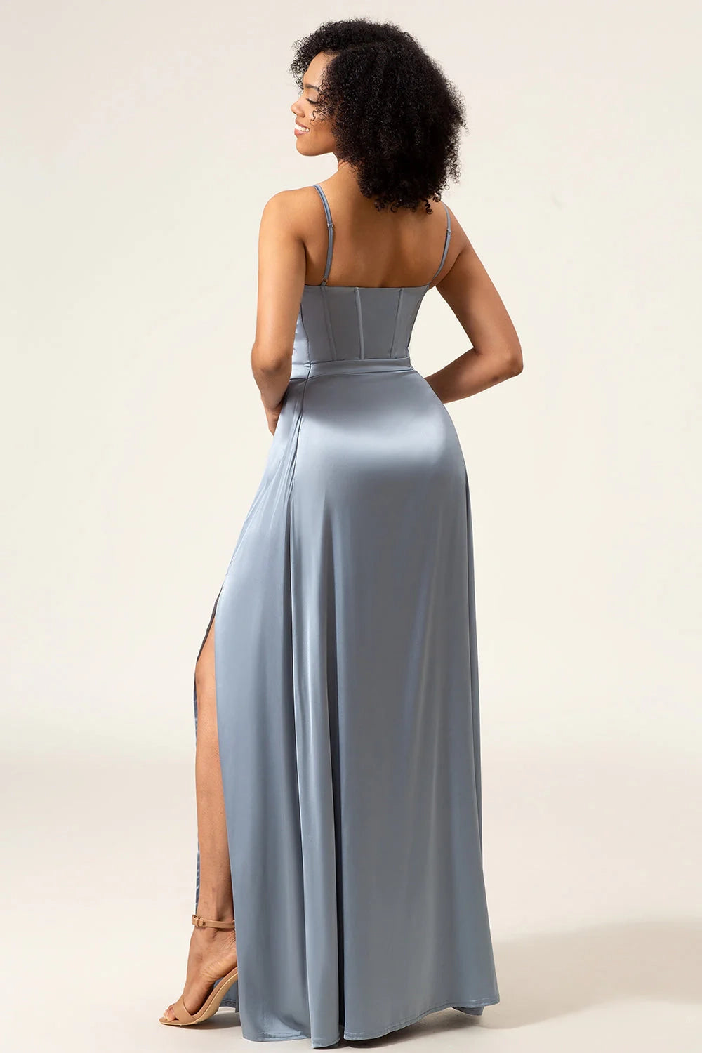 OKBBN elegant A-line thin shoulder strap satin long Bridesmaid Dresses