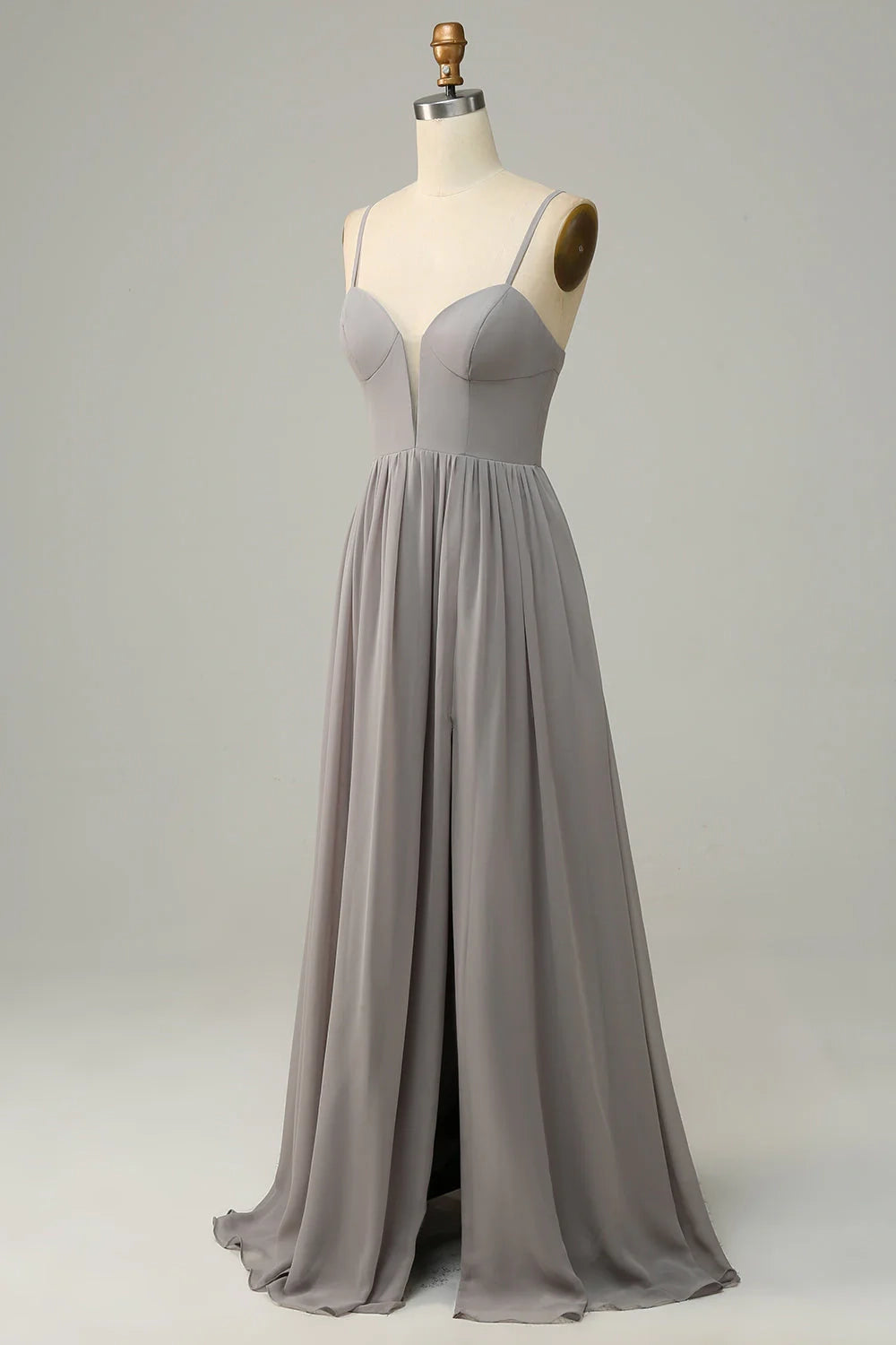 OKBBN elegant A-line thin shoulder strap slit long Bridesmaid Dresses