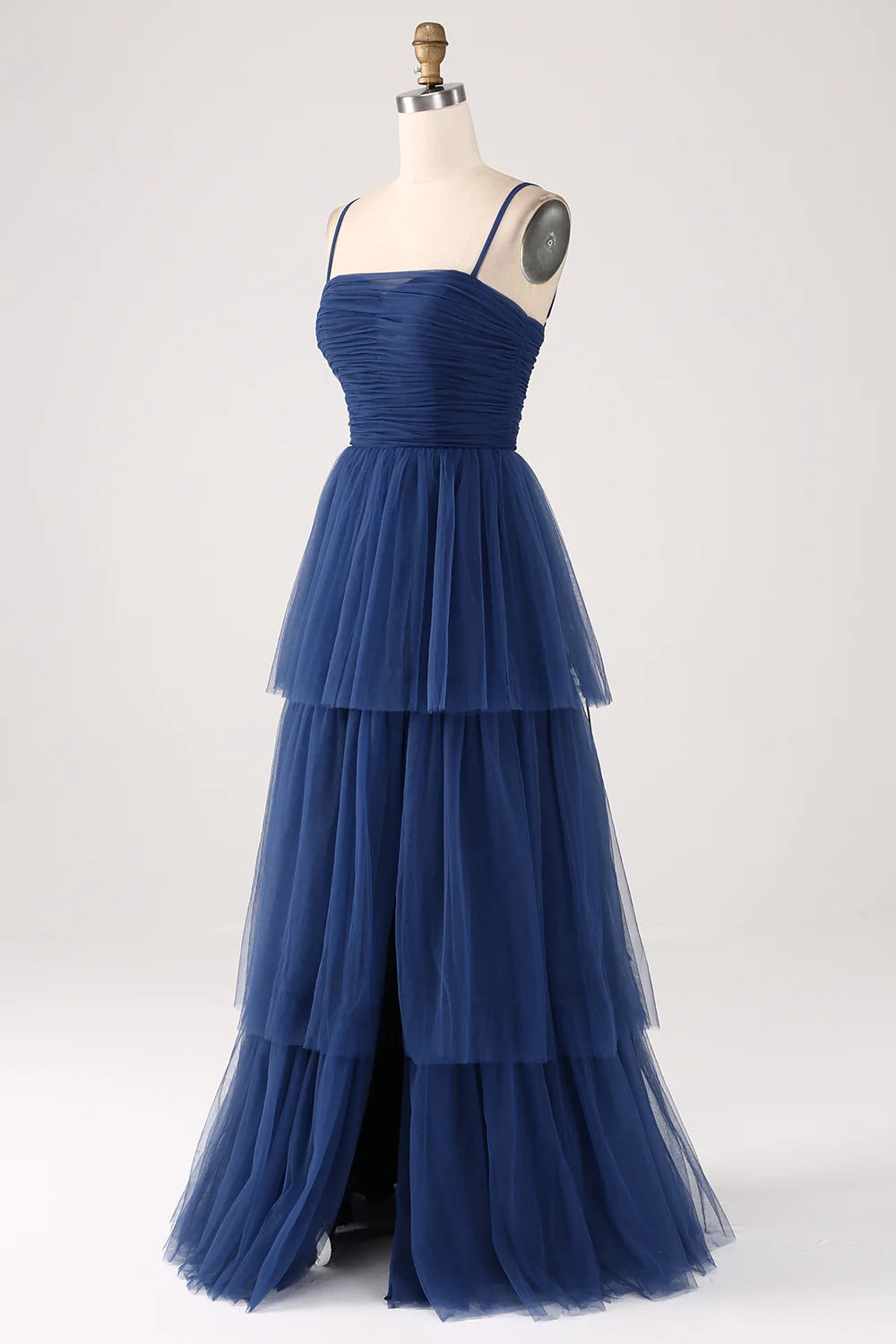 OKBBN elegant A-line thin shoulder straps with sheer folds and floor slits Bridesmaid Dresses