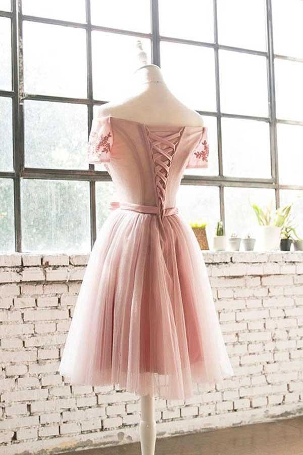 OKBBN elegant and beautiful off shoulder lace chiffon short Homecoming Dresses