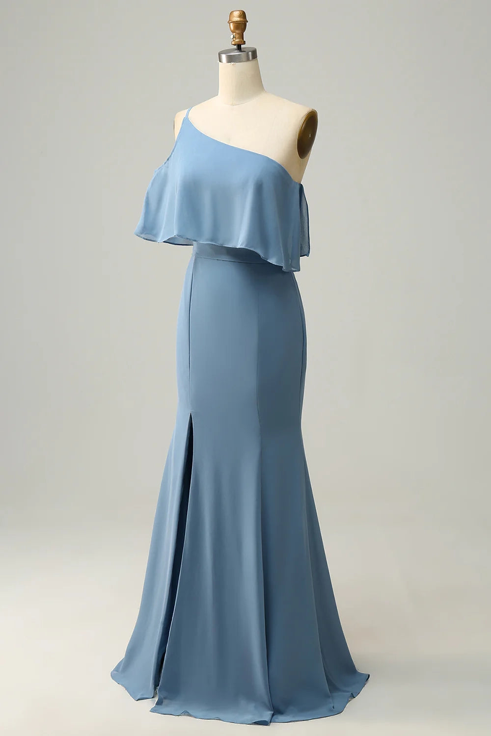 OKBBN elegant and charming flowing mermaid with one shoulder chiffon ruffles Bridesmaid Dresses
