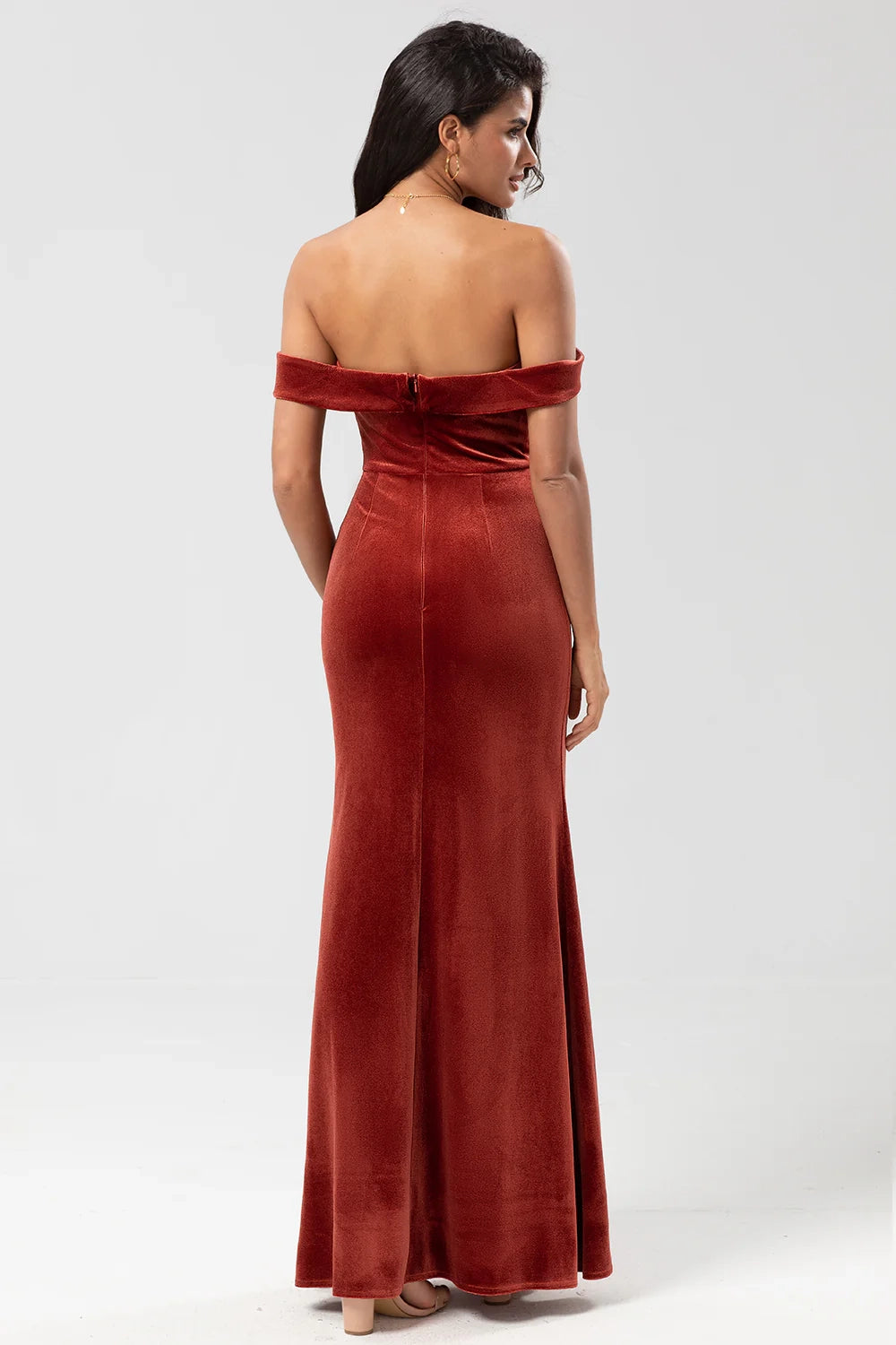 OKBBN elegant and charming mermaid off shoulder velvet Bridesmaid Dresses