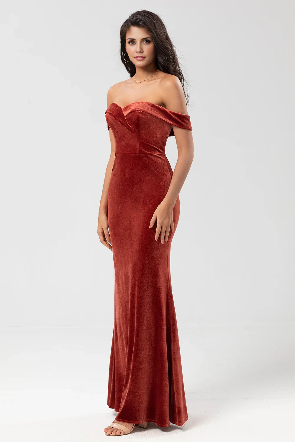 OKBBN elegant and charming mermaid off shoulder velvet Bridesmaid Dresses
