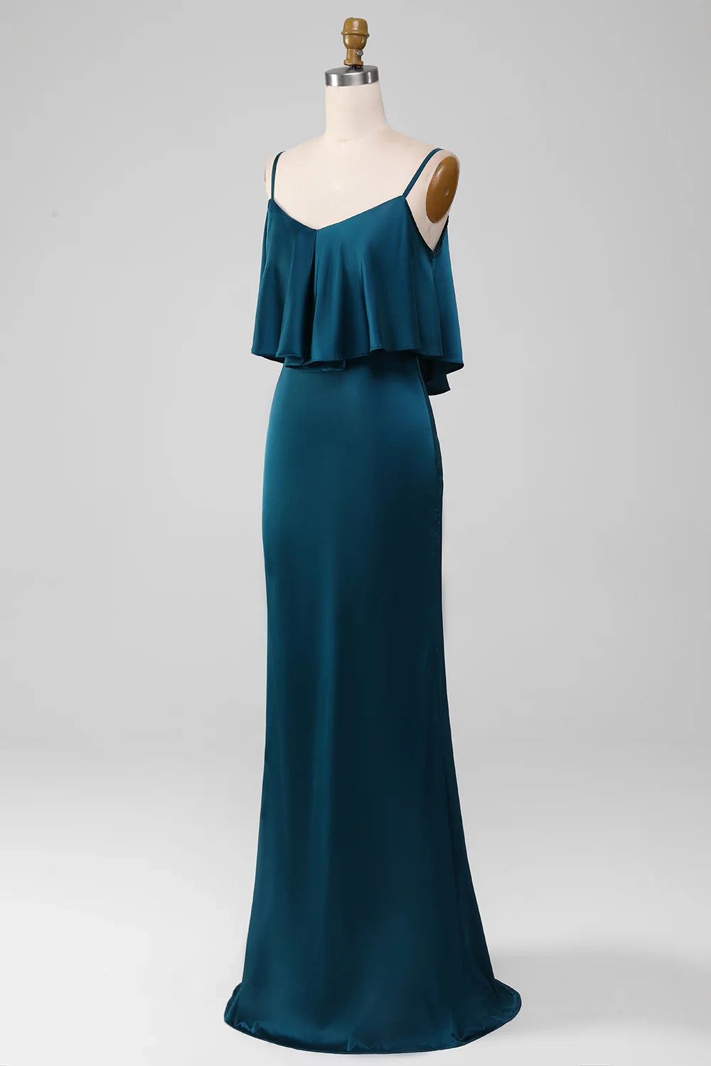 OKBBN elegant and chic slim shoulder strap long satin pleated Bridesmaid Dresses