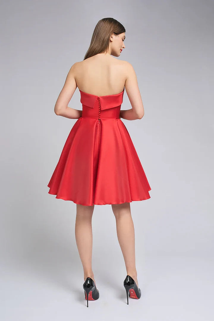 OKBBN elegant and comfortable strapless satin A-line pleated Homecoming Dresses