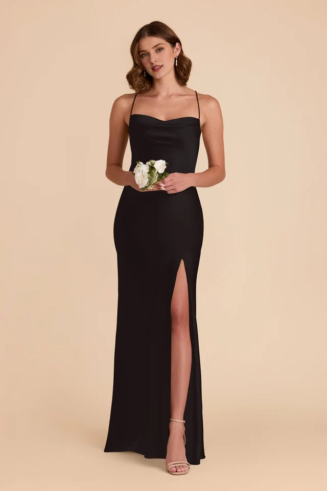 OKBBN elegant and minimalist suspender scarf collar with slit A-line pleated backless thin shoulder strap Prom Dresses