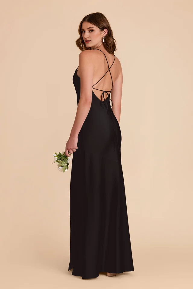 OKBBN elegant and minimalist suspender scarf collar with slit A-line pleated backless thin shoulder strap Prom Dresses