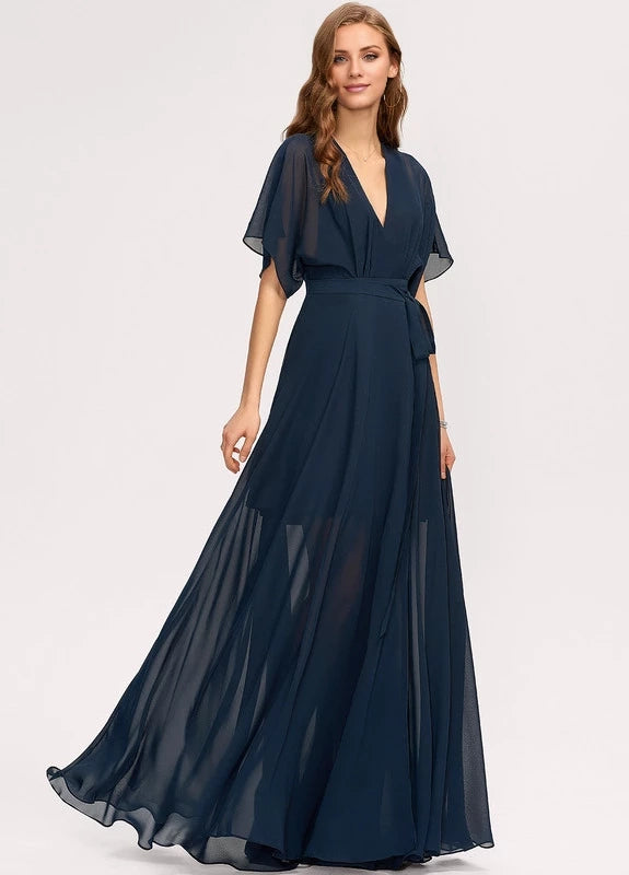 OKBBN elegant chiffon V-neck long Prom Dresses