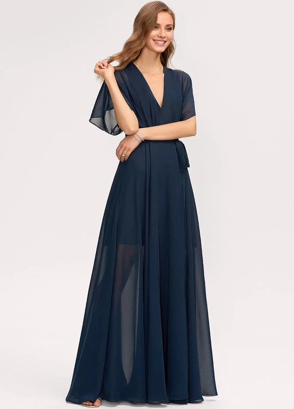 OKBBN elegant chiffon V-neck long Prom Dresses
