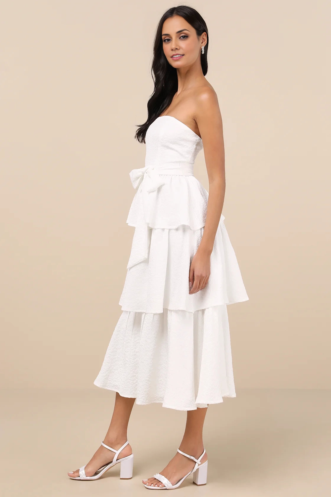 OKBBN elegant jacquard off shoulder layered medium length Homecoming Dresses
