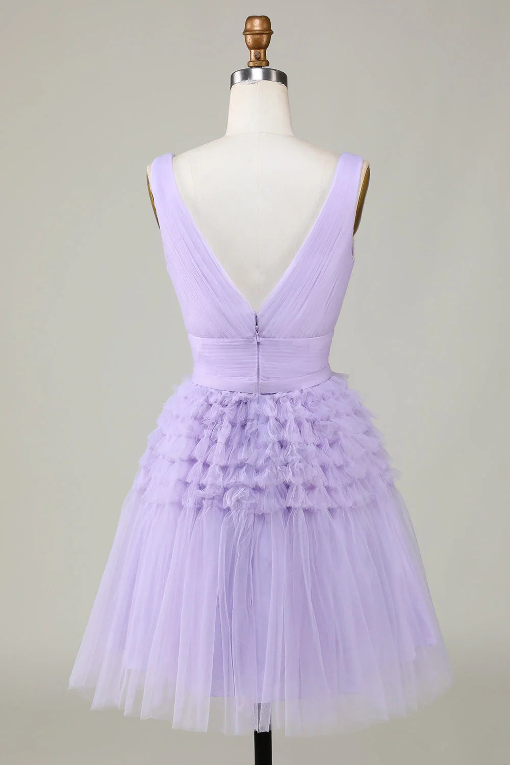 OKBBN elegant layered chiffon V-neck short sleeveless Homecoming Dresses