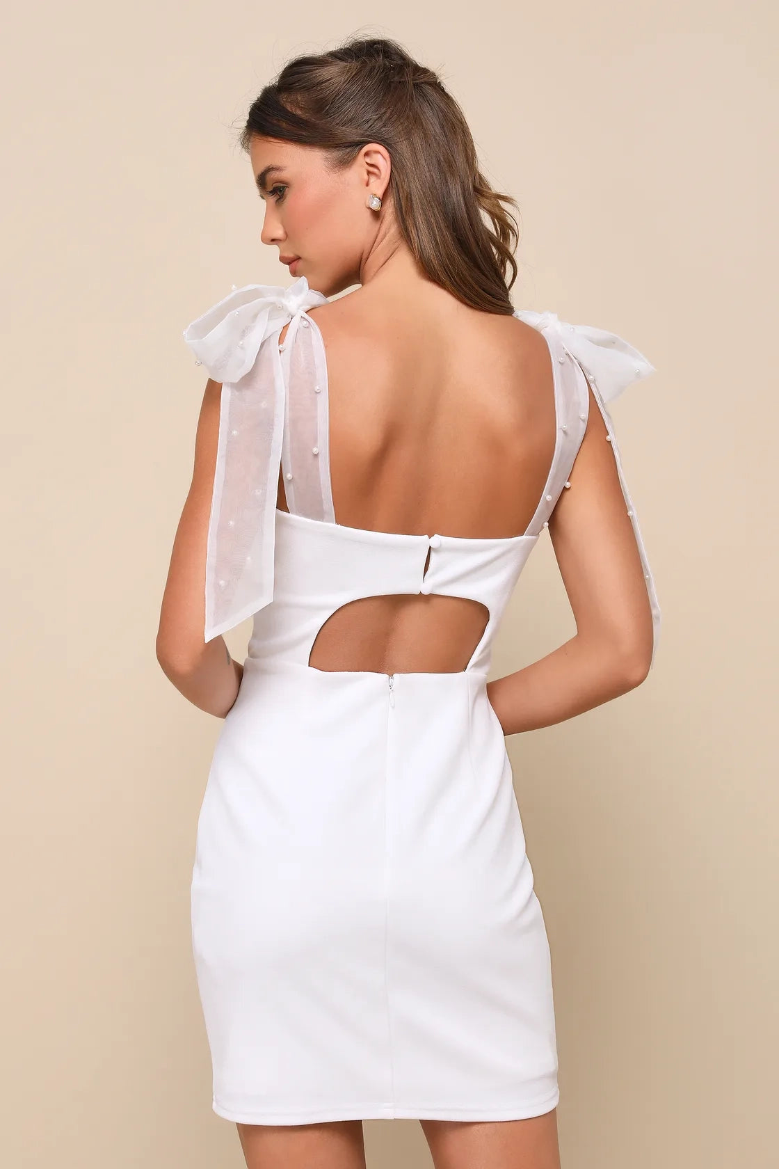 OKBBN elegant pearl organza lace up mini Homecoming Dresses