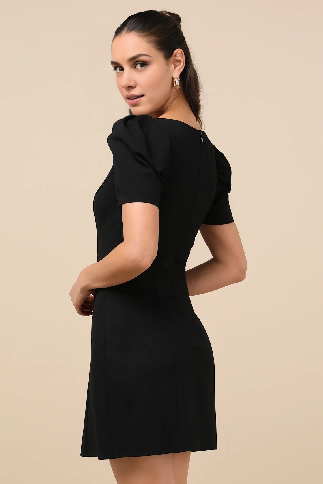 OKBBN elegant short sleeved mini double-sided knitted boat neck tight corset Homecoming Dresses