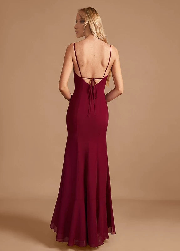 OKBBN elegant slim shoulder straps sleeveless slim fit slit Prom Dresses