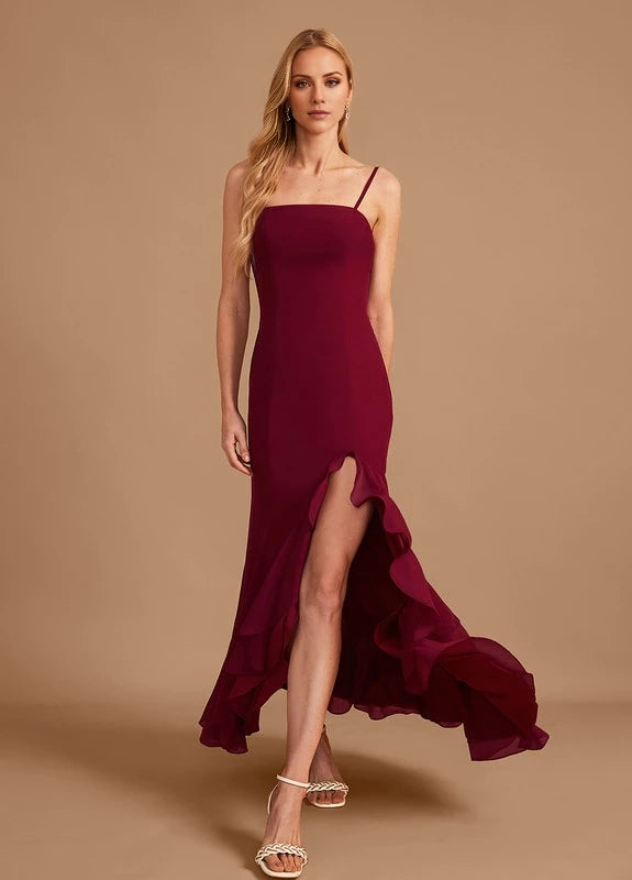 OKBBN elegant slim shoulder straps sleeveless slim fit slit Prom Dresses