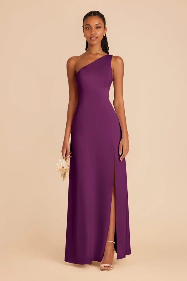 OKBBN fashionable and sexy single shoulder collar fully lined matte satin slit and floor trumpet shaped fish tail Prom Dresses