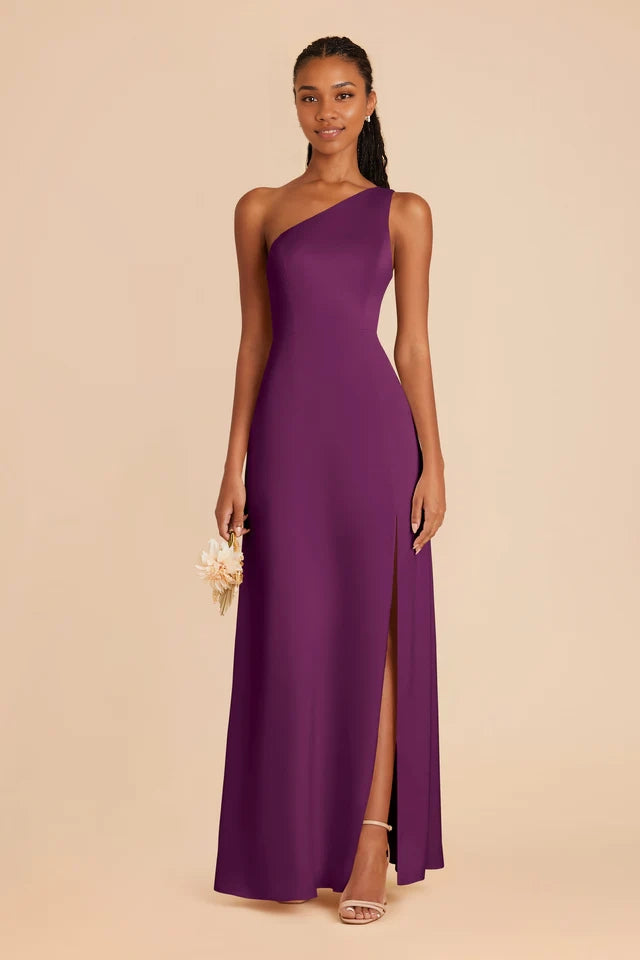 OKBBN fashionable and sexy single shoulder collar fully lined matte satin slit and floor trumpet shaped fish tail Prom Dresses