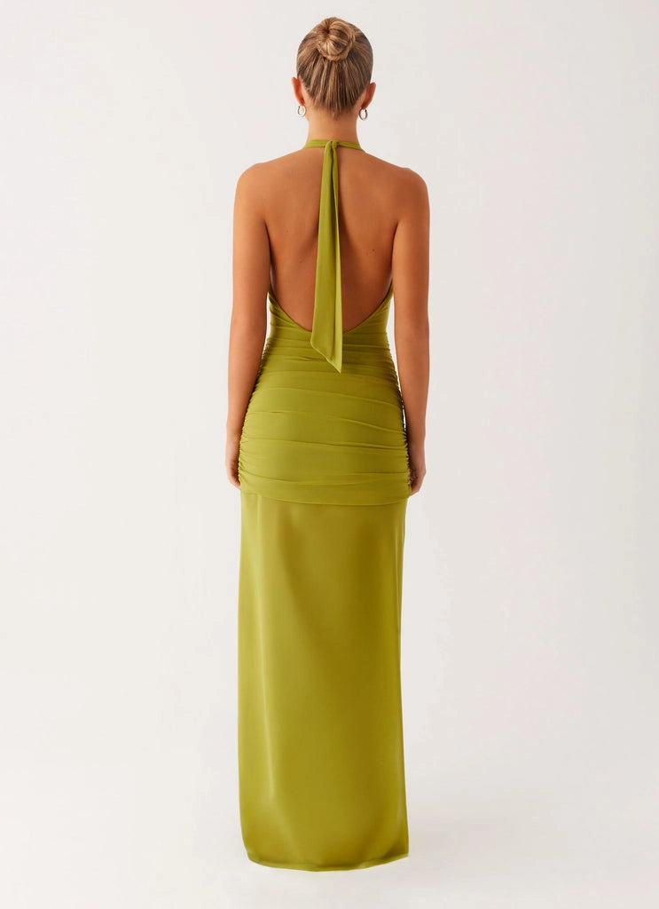 OKBBN flowing V-neck pleated breathable elastic mesh front slit Homecoming Dresses