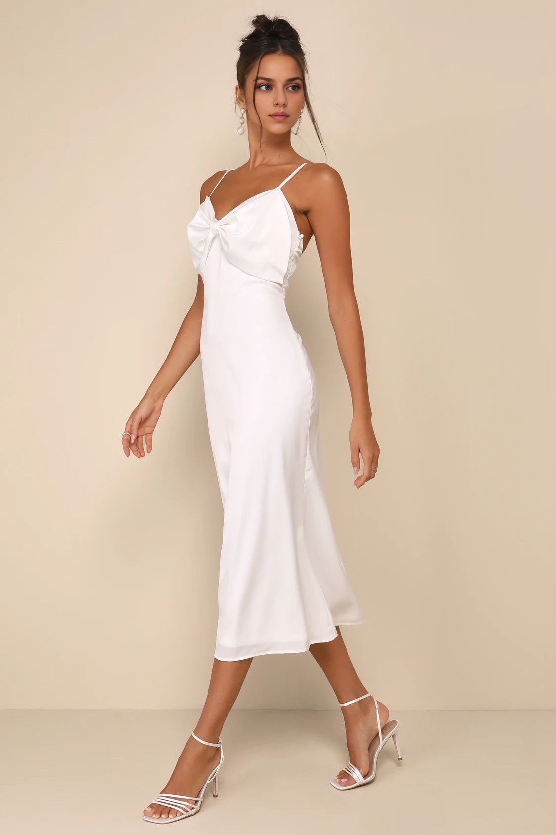 OKBBN luxurious smooth satin sleeveless bow mid length Homecoming Dresses