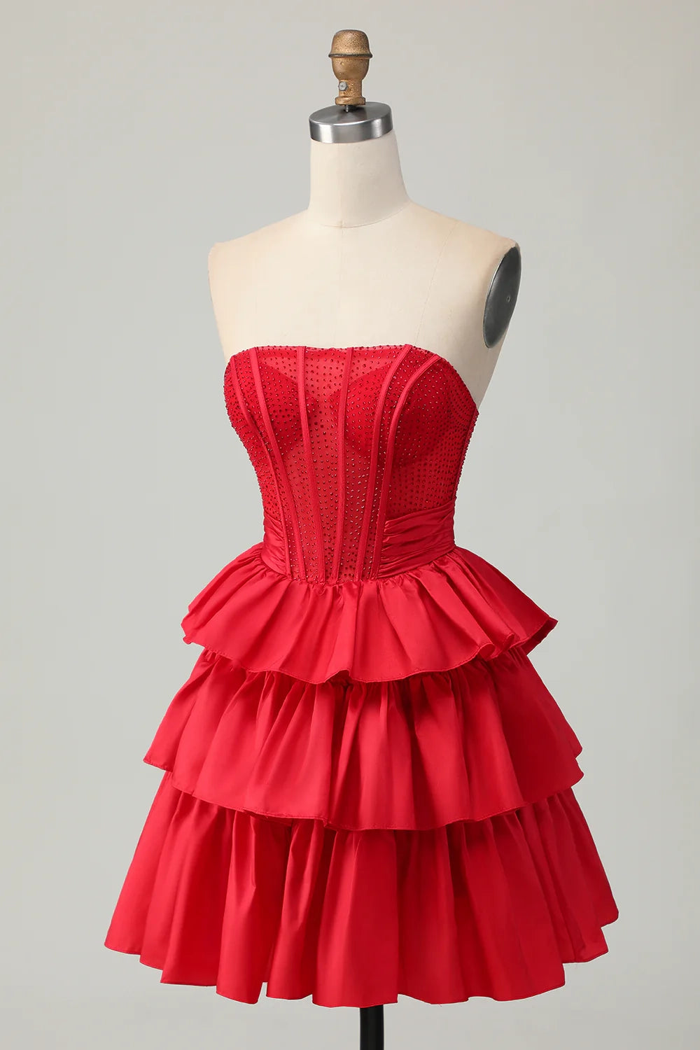 OKBBN off shoulder A-line layered corset bead Homecoming Dresses