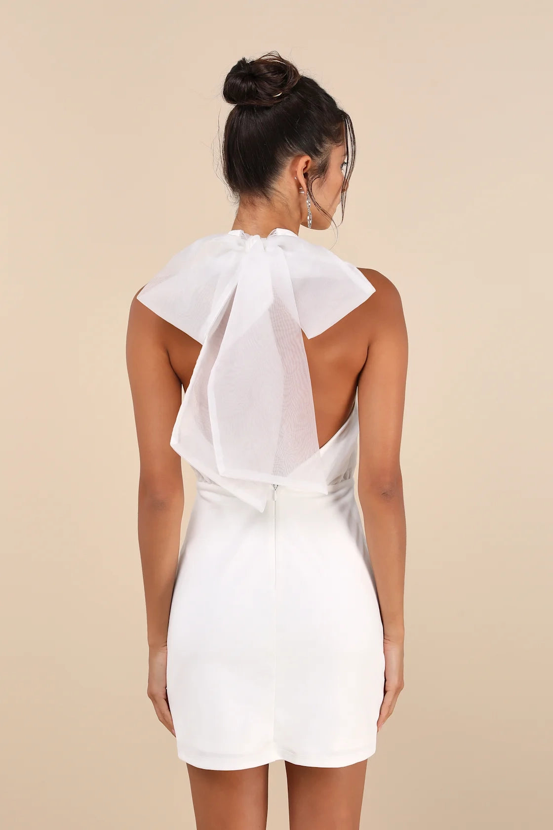 OKBBN organza backless mini sleeveless pleated tight corset with high neckline Homecoming Dresses