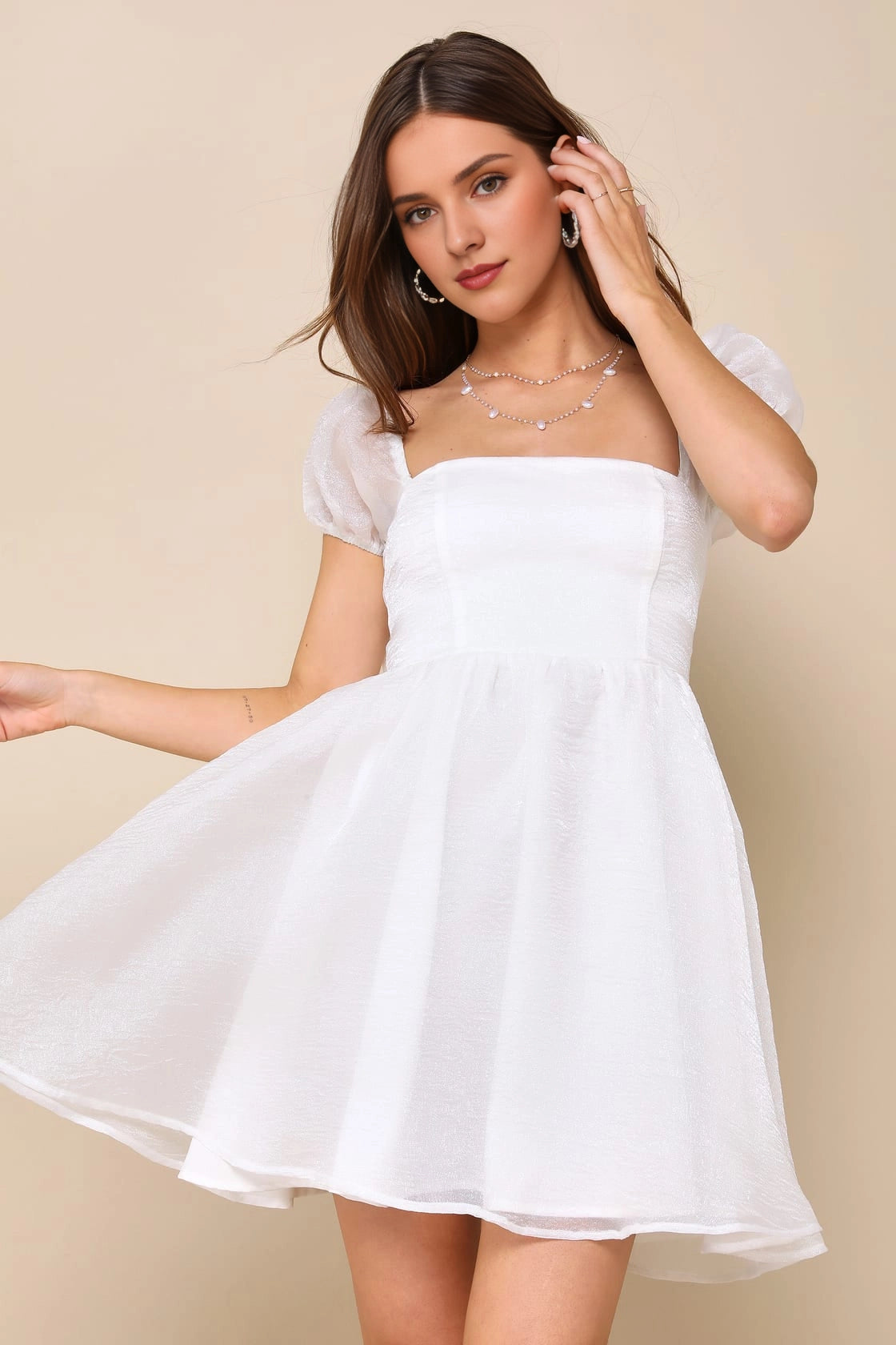 OKBBN pleated woven organza tight corset square neckline slim fit high waist Homecoming Dresses