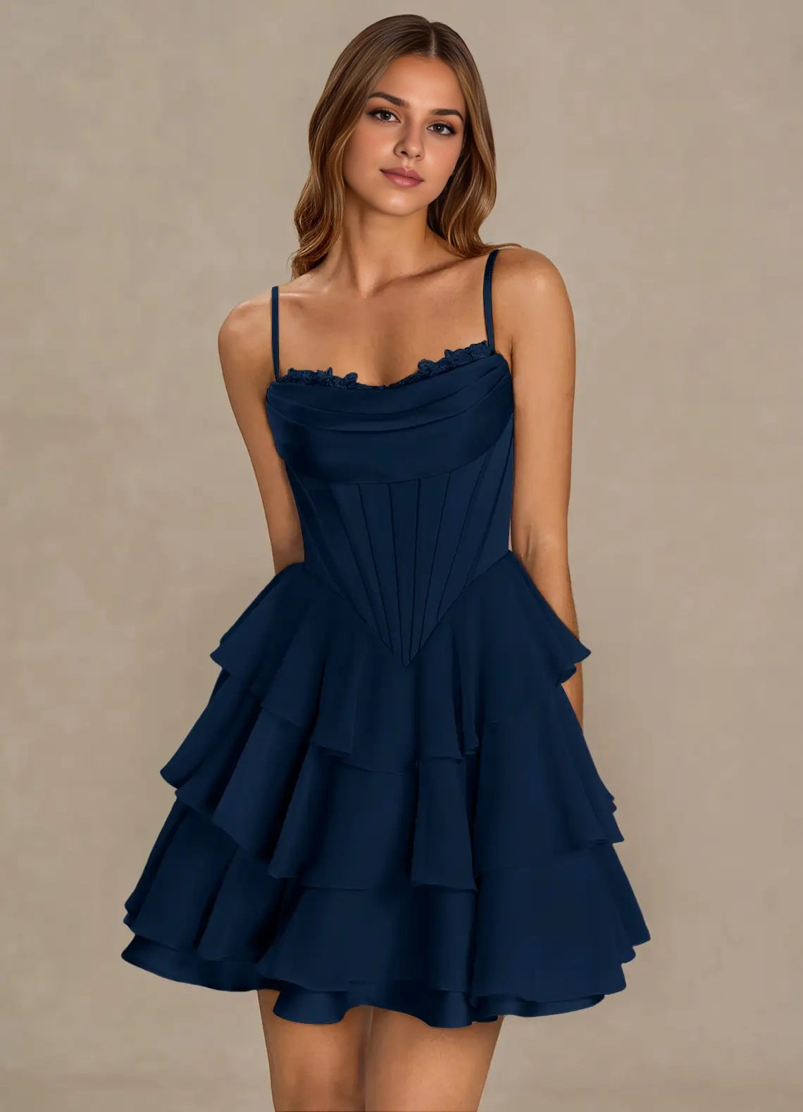 OKBBN romantic and exquisite heart-shaped lace upper corset style with ruffled edges and layered back straps Homecoming Dresses