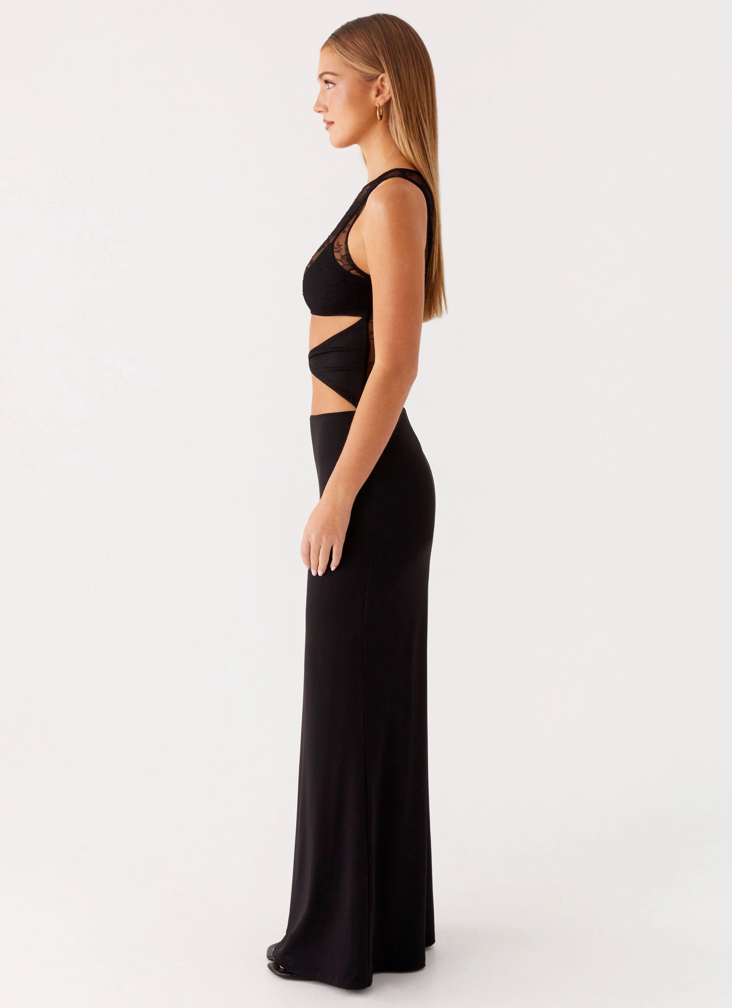 OKBBN sexy lace high neck front slit elastic knit fabric Homecoming Dresses