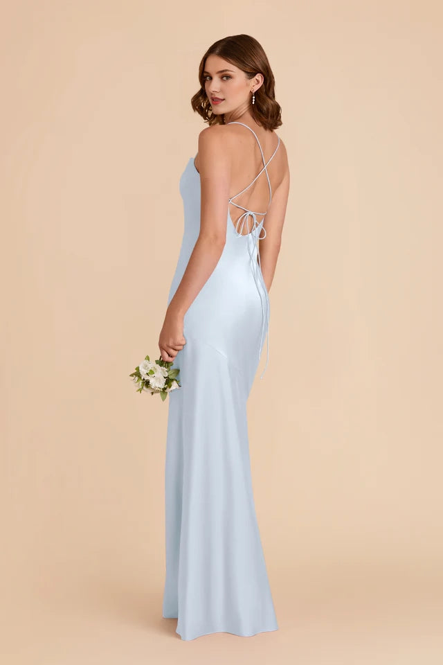 OKBBN sexy suspender scarf collar slit A-line pleated backless thin shoulder strap Prom Dresses