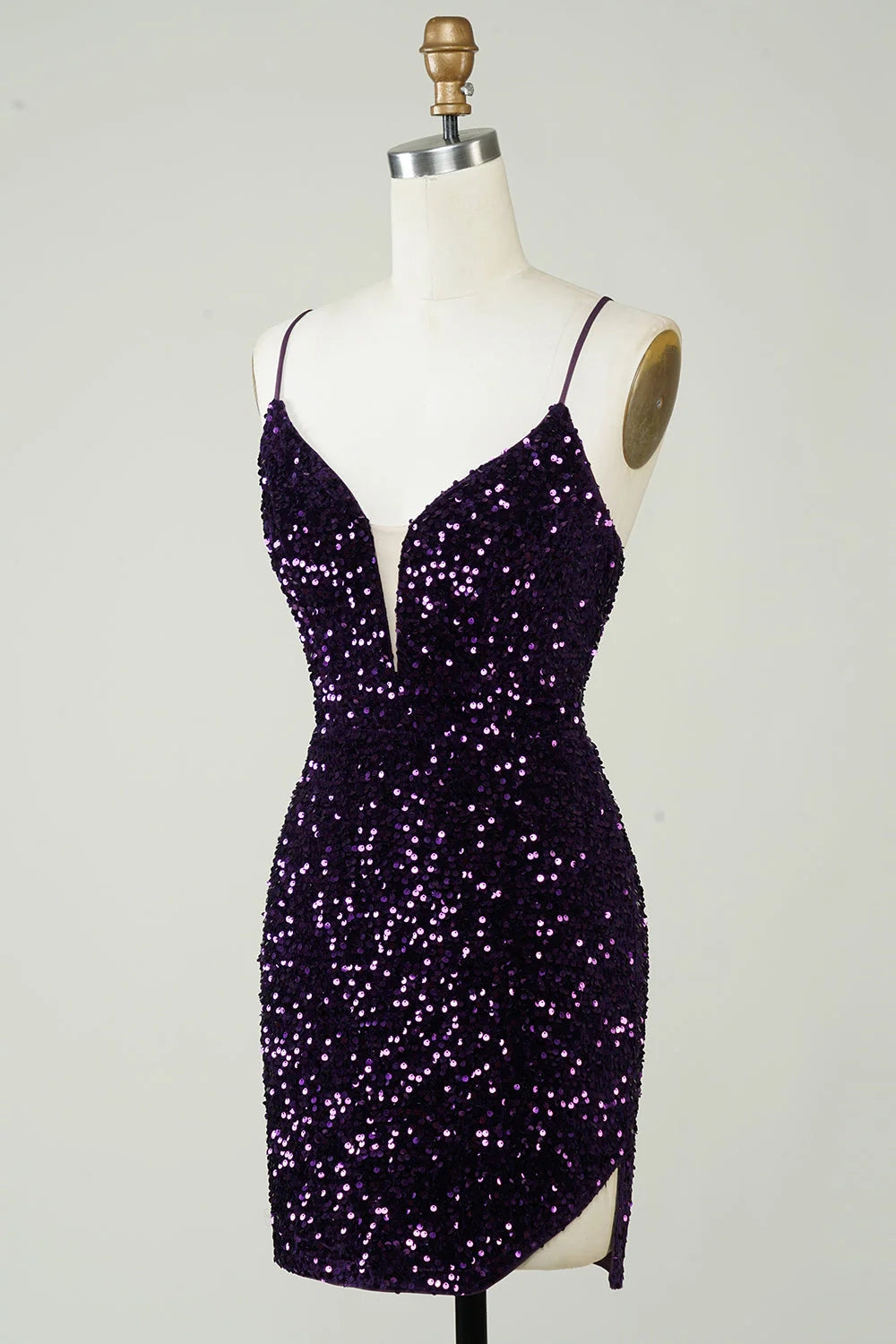 OKBBN shiny tight backless sequin slit short Homecoming Dresses