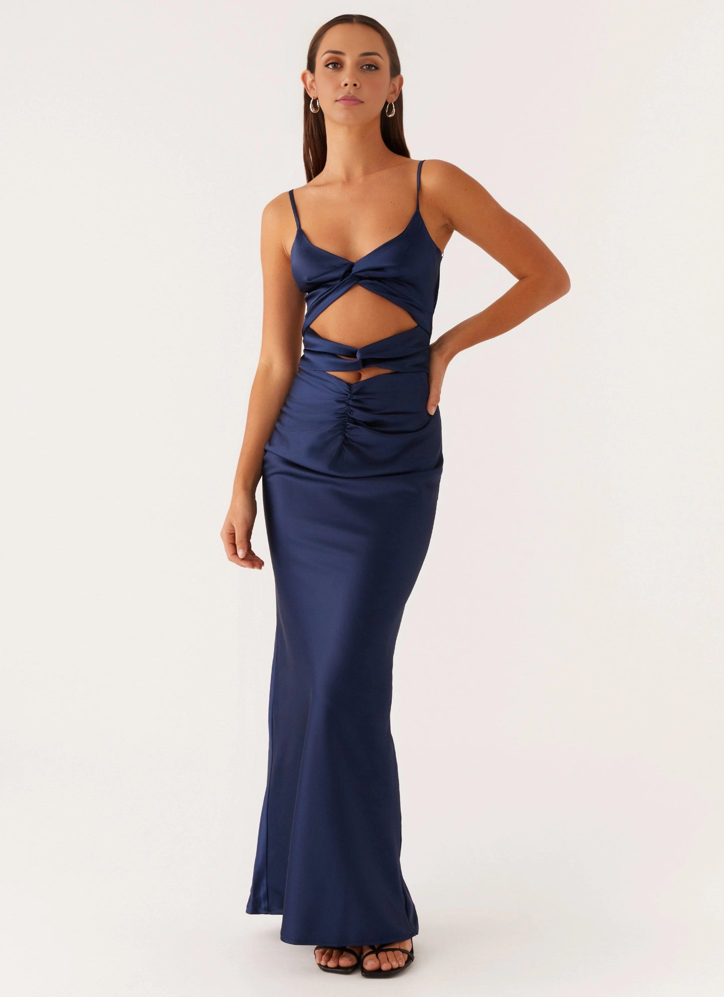 OKBBN stunning V-neck front slit pleated tight corset waist Prom Dresses