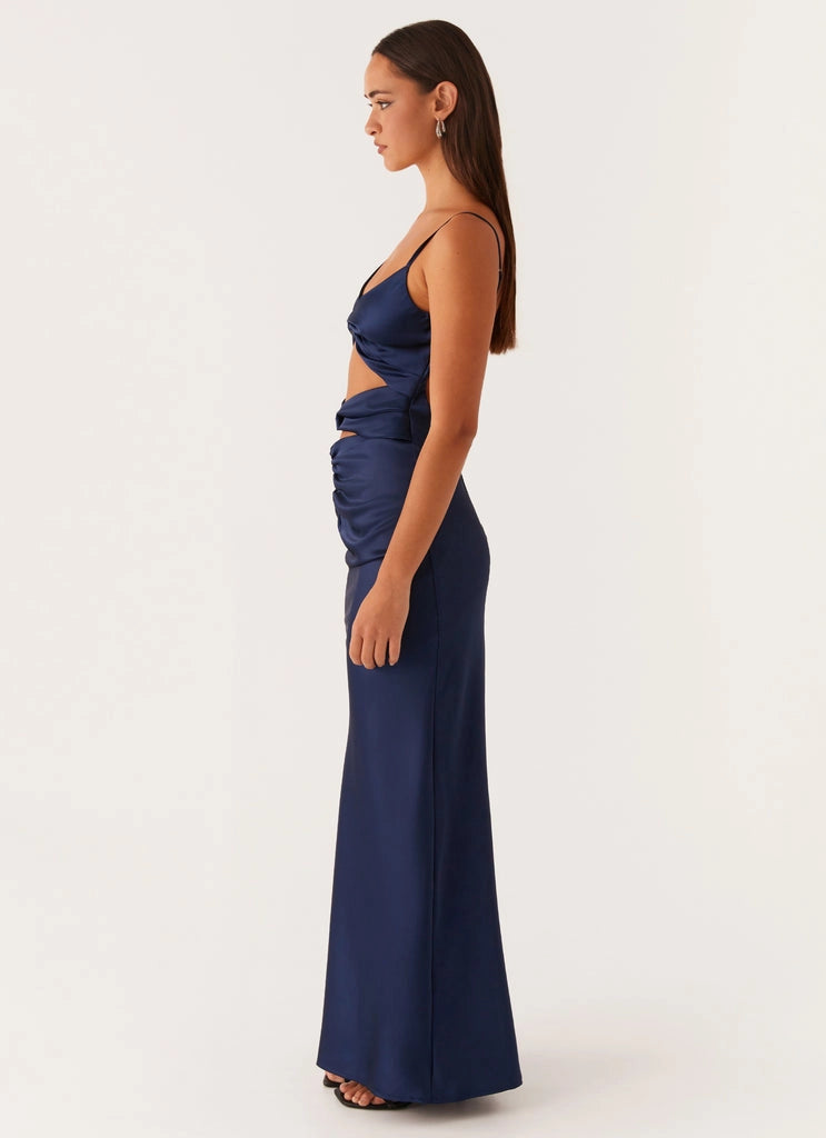 OKBBN stunning V-neck front slit pleated tight corset waist Prom Dresses