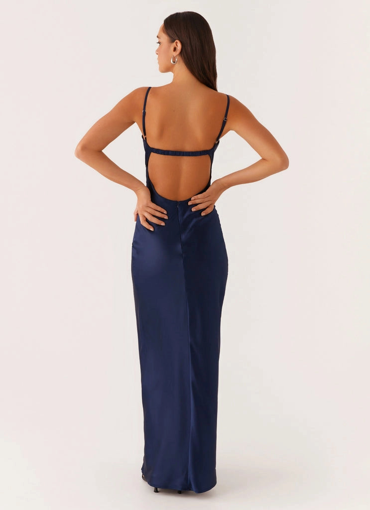 OKBBN stunning V-neck front slit pleated tight corset waist Prom Dresses