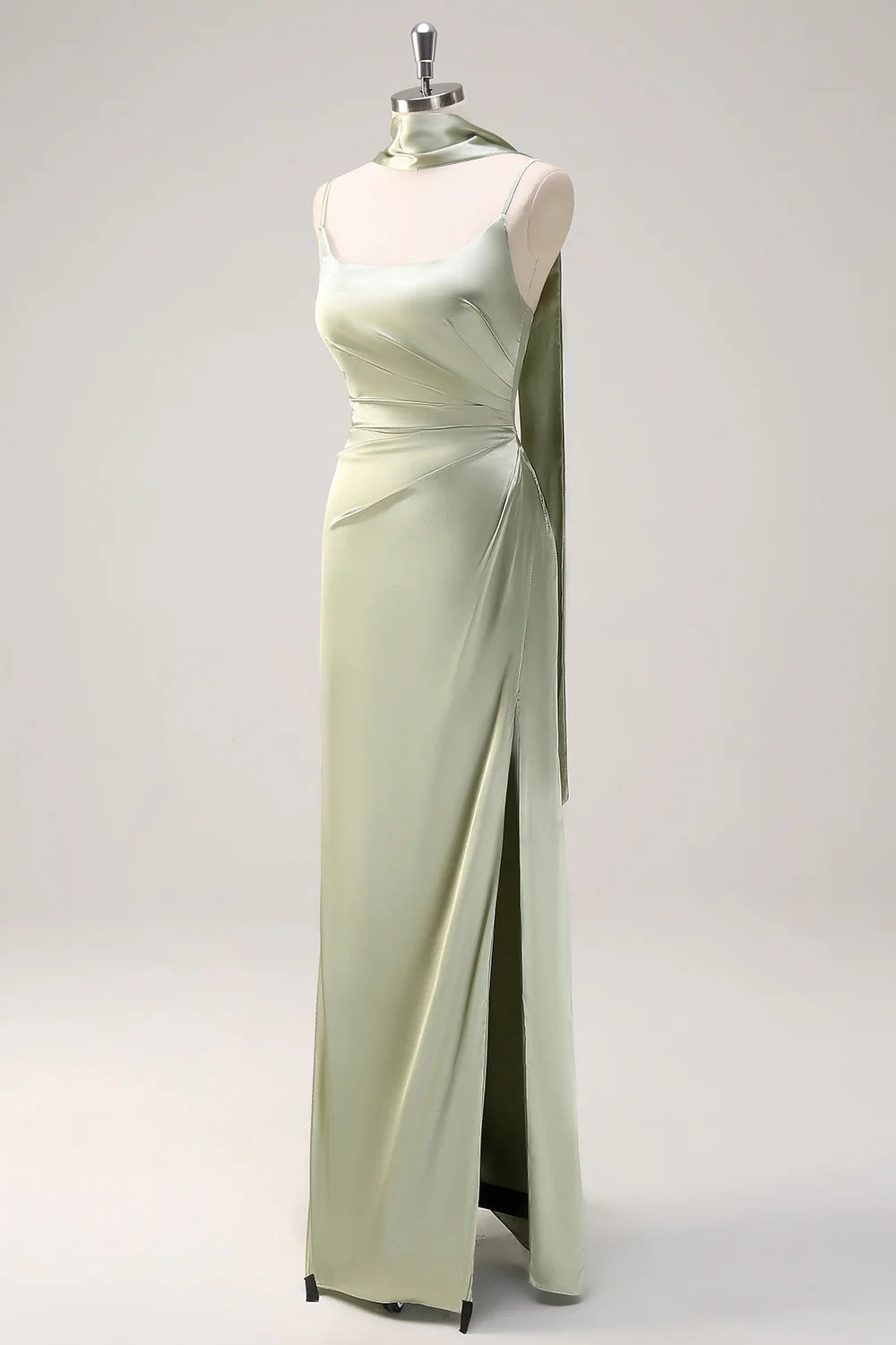 OKBBN stunning tight slim shoulder straps, long satin slits, Bridesmaid Dresses
