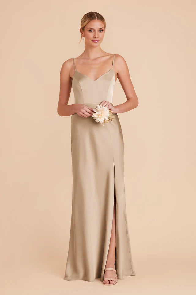 OKBBN sweet and sexy V-neck slim shoulder strap slit chic full lining and floor Prom Dresses