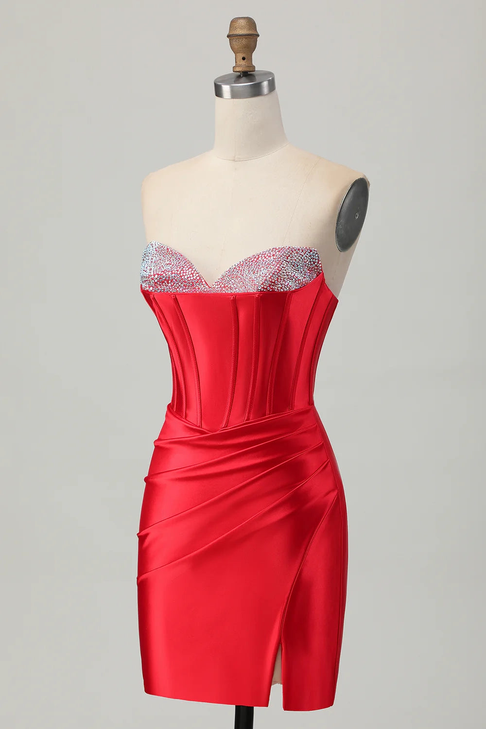 OKBBN tight off shoulder waistband satin short slit Homecoming Dresses