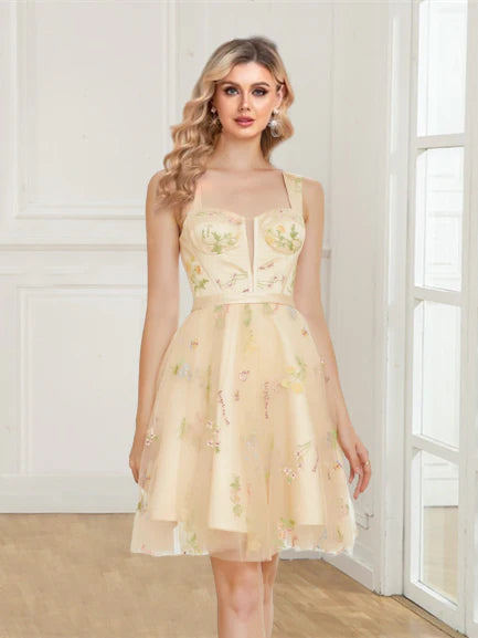 Sexy Off Shoulder A-line Embroidered Short Back to School Dress