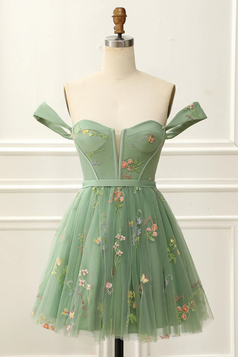 Sexy Off Shoulder A-line Embroidered Short Back to School Dress
