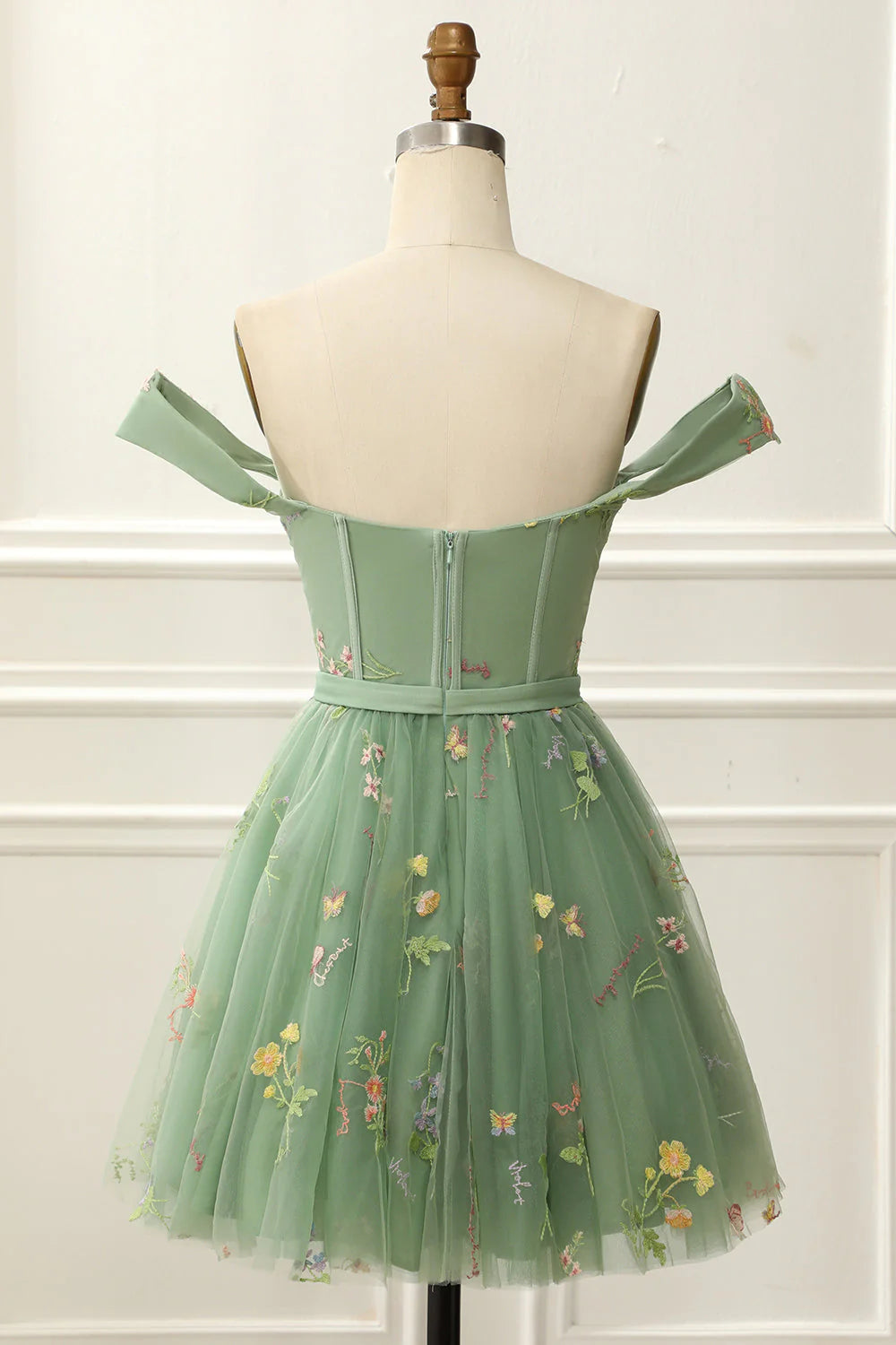 Sexy Off Shoulder A-line Embroidered Short Back to School Dress