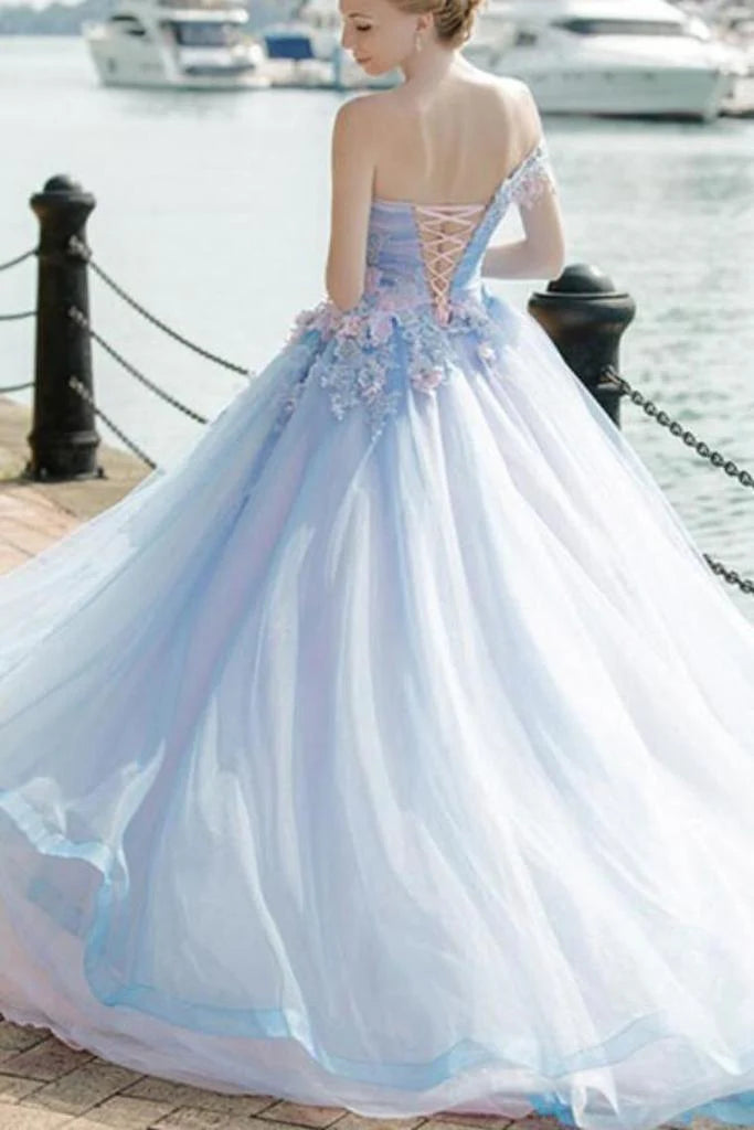 Elegant and Sexy Off the Shoulder Prom Dress Tulle Embossed Wedding Dress
