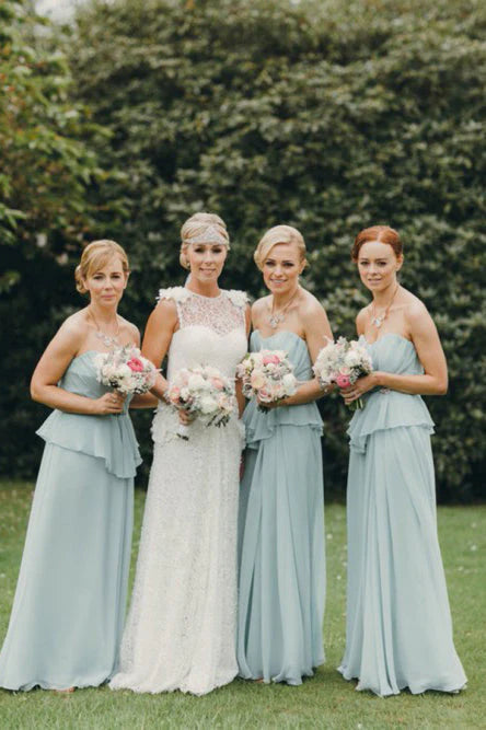 Open back sweet chiffon ground length skirt A-line bridesmaid dress