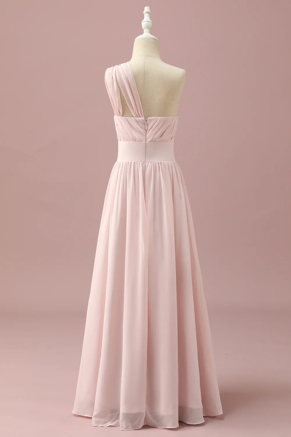 Sweet and Elegant Light Pink Chiffon One Shoulder Junior Bridesmaid Dress