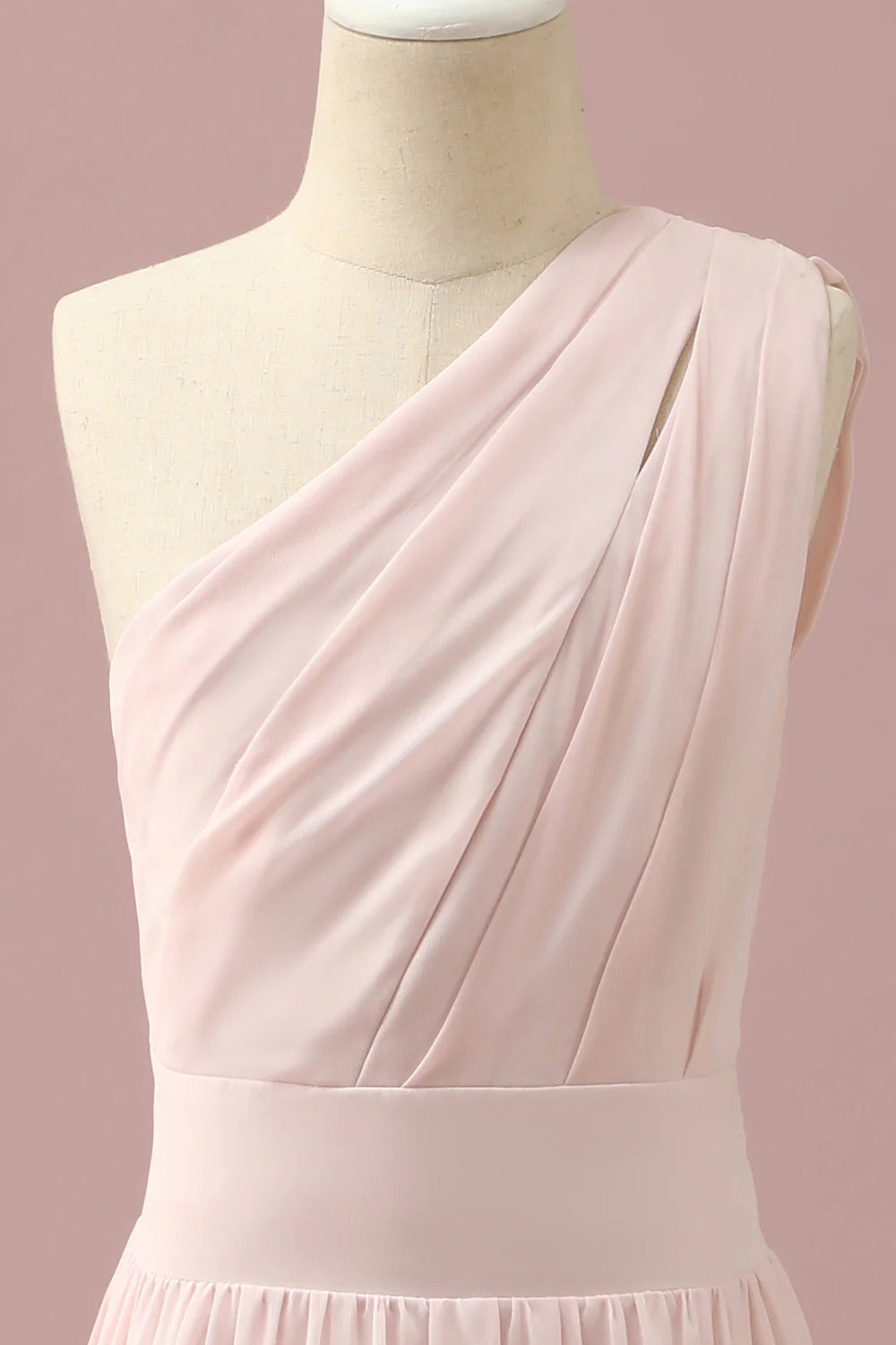 Sweet and Elegant Light Pink Chiffon One Shoulder Junior Bridesmaid Dress