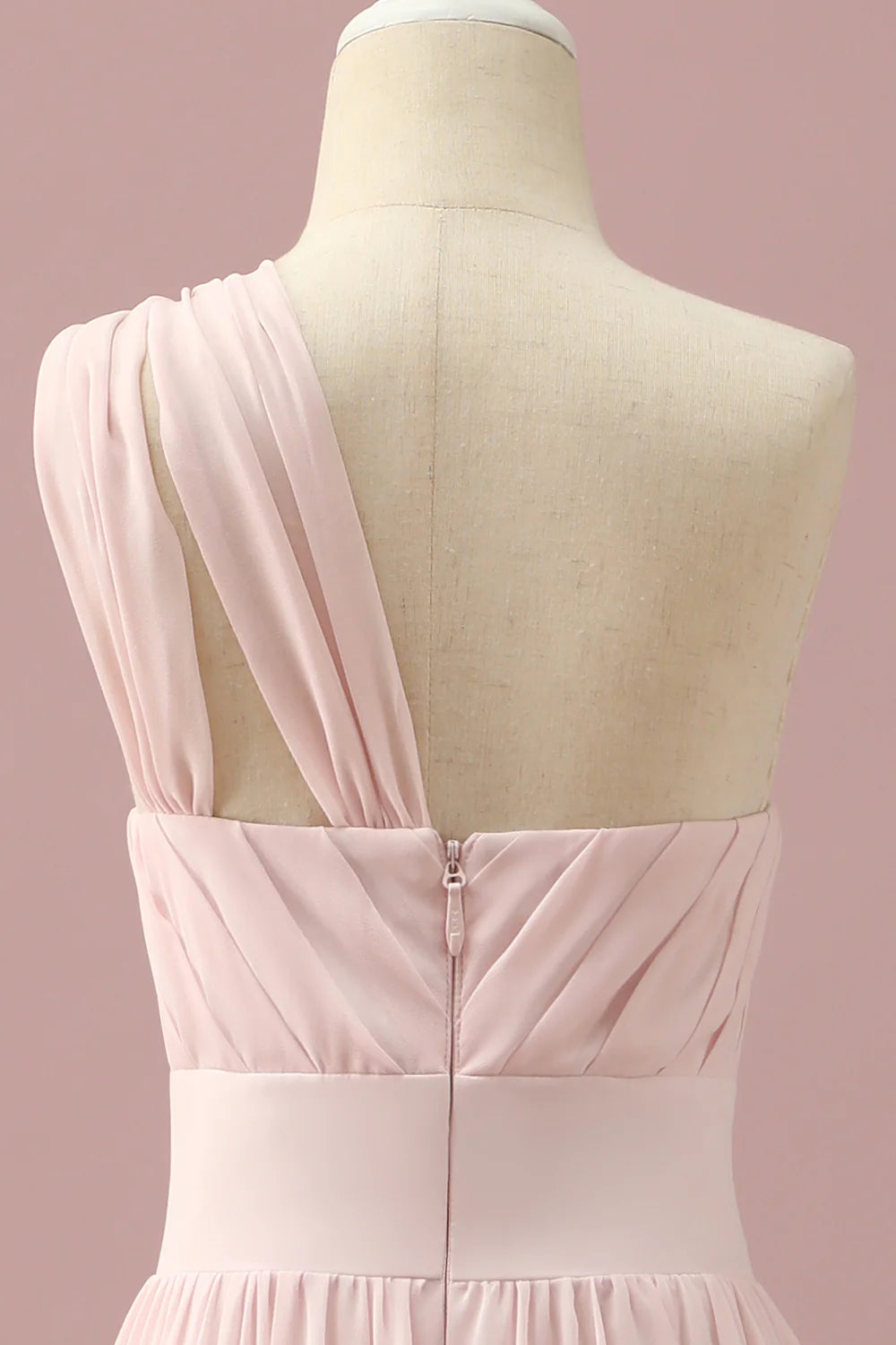 Sweet and Elegant Light Pink Chiffon One Shoulder Junior Bridesmaid Dress