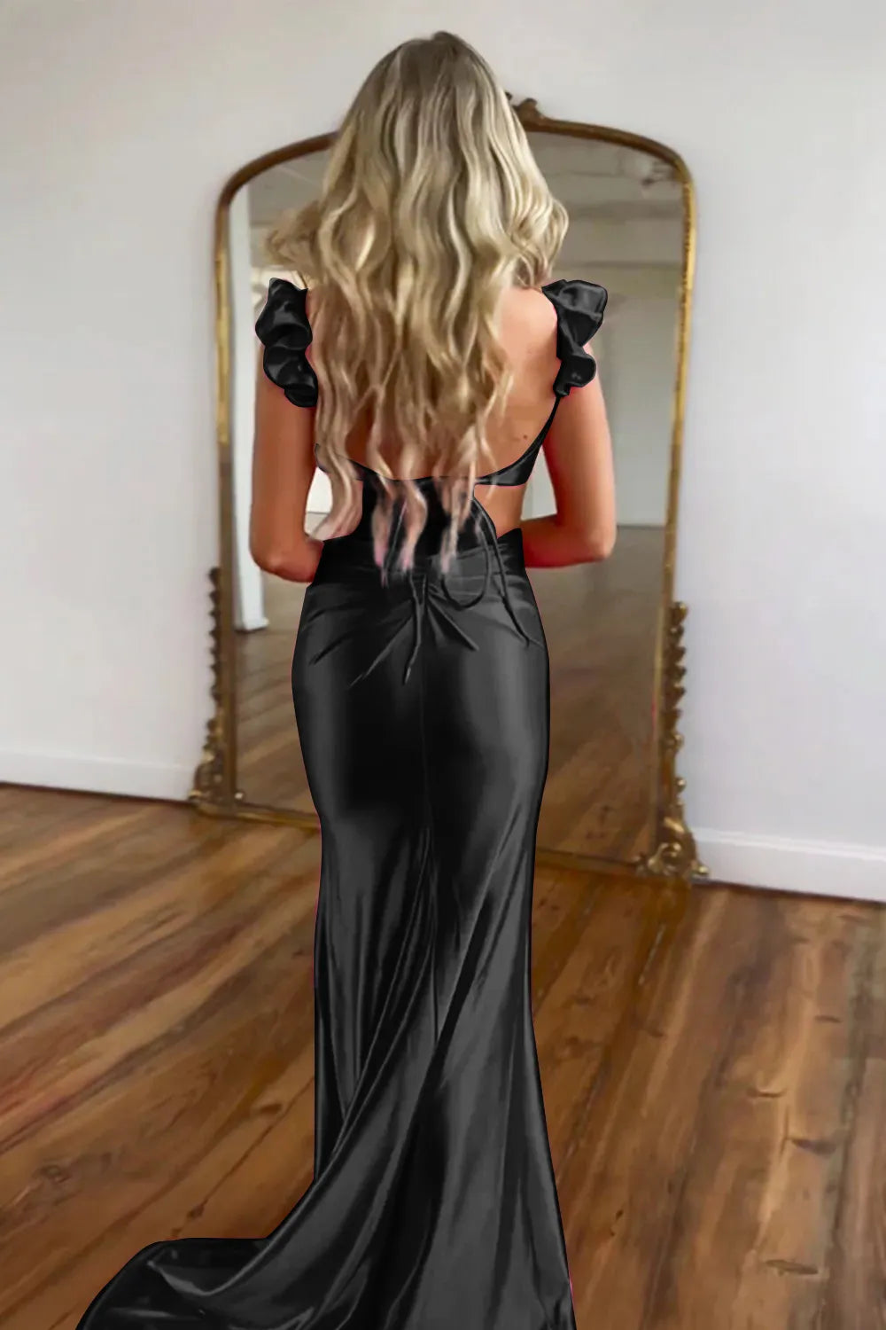 Cute hot pink mermaid waist long satin ball dress